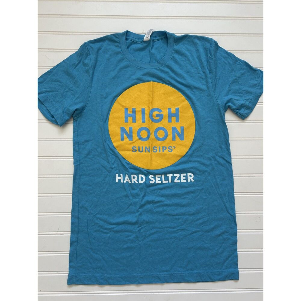 Bella+Canvas High Noon Sun Sips Hard Seltzer T-Shirt Blue Graphic Tee Size S